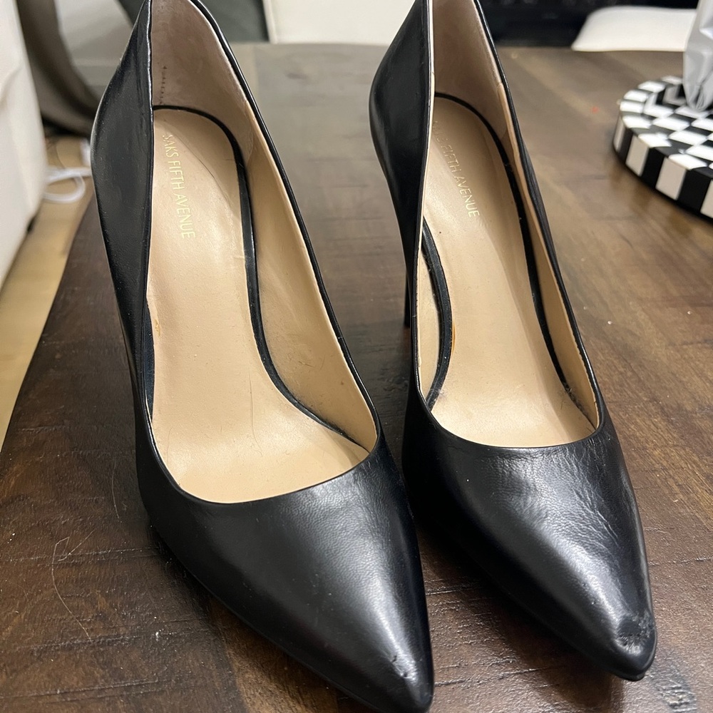 Saks Sleek Black Leather Pumps